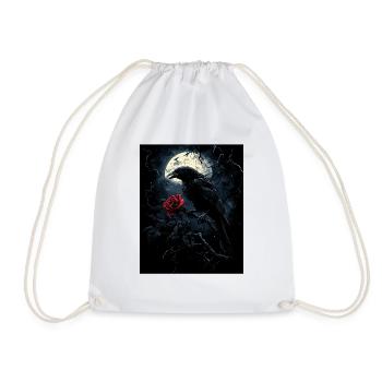 Raven Rose Moon Gloomy Gothic Black Crow - Drawstring Bag - white - Front
