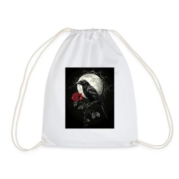 Raven Rose Moon Gloomy Gothic Black Crow - Drawstring Bag - white - Front