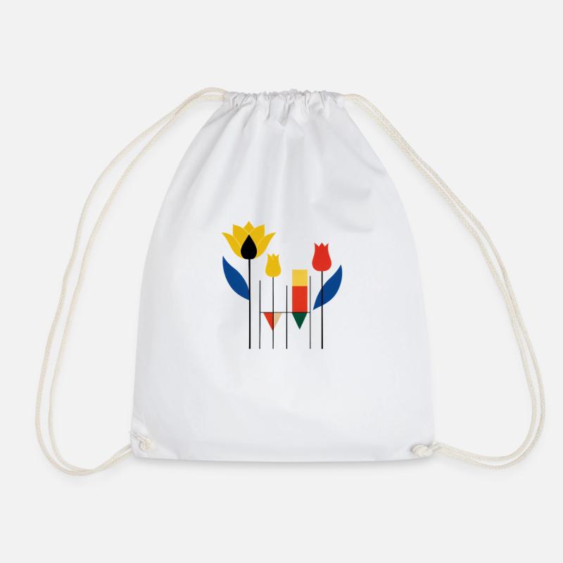 Bauhaus Geometric Tulip Garden - Drawstring Bag - white
