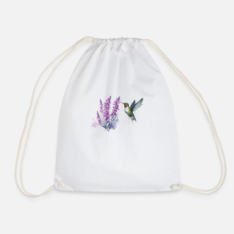 Watercolor Hummingbird Lavender Nectar - Drawstring Bag - white