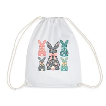 Easter Bunny Floral Pattern Retro Look - Drawstring Bag - white - Front