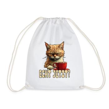 Funny cat with coffee and saying - Drawstring Bag - white - Front