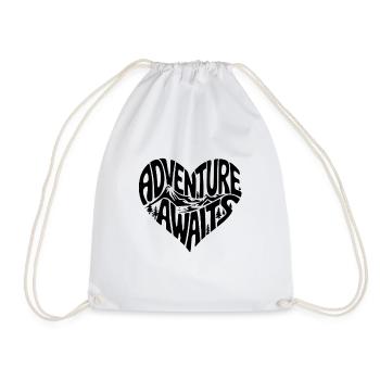 Adventure Awaits Heart Shape Silhouette With Mountains - Drawstring Bag - white - Front