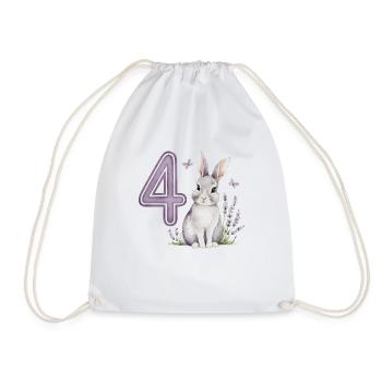 4. Geburtstag 4 Jahre Hase Häschen Lavendel Lila - Turnbeutel - Weiß - Vorne
