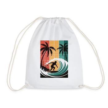 Surfen retro Strand Palmen Welle Sonne - Turnbeutel - Weiß - Vorne