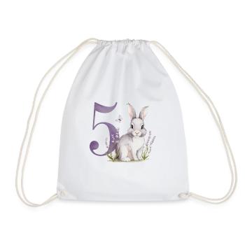 5. Geburtstag 5 Jahre Hase Häschen Lavendel Lila - Turnbeutel - Weiß - Vorne