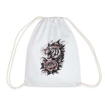 Tiger Meets Blossom – Power & Elegance - Drawstring Bag - white - Front