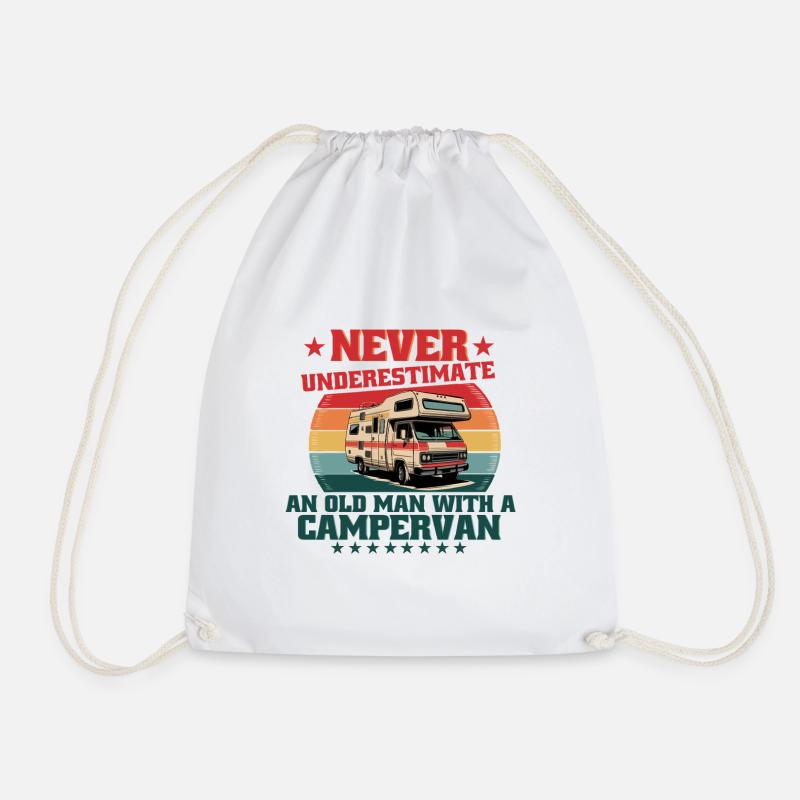 Never Underestimate And Old Man With A Campervan - Drawstring Bag - white
