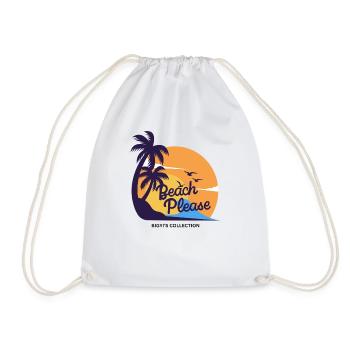 Beach Please – Summer & Palm Tree Saying - Drawstring Bag - white - Front