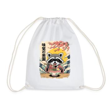 Kawaii Waschbär Esst Ramen Nudeln Japanische Kunst - Turnbeutel - Weiß - Vorne