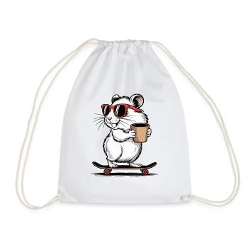 Cooler Skateboard Hamster mit Kaffee - Turnbeutel - Weiß - Vorne