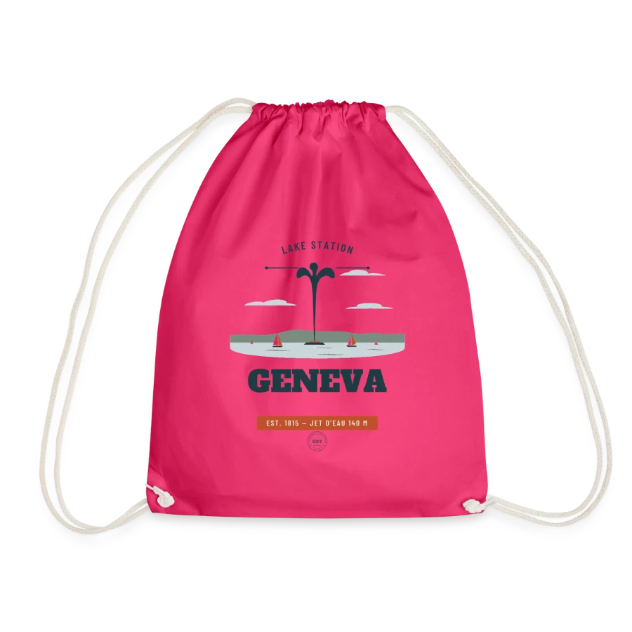 Geneva badge on a drawstring bag, fuchsia