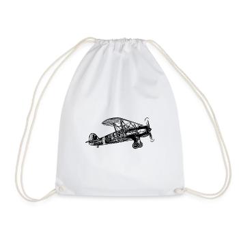 Flying Box Biplane Vintage Illustration - Drawstring Bag - white - Front