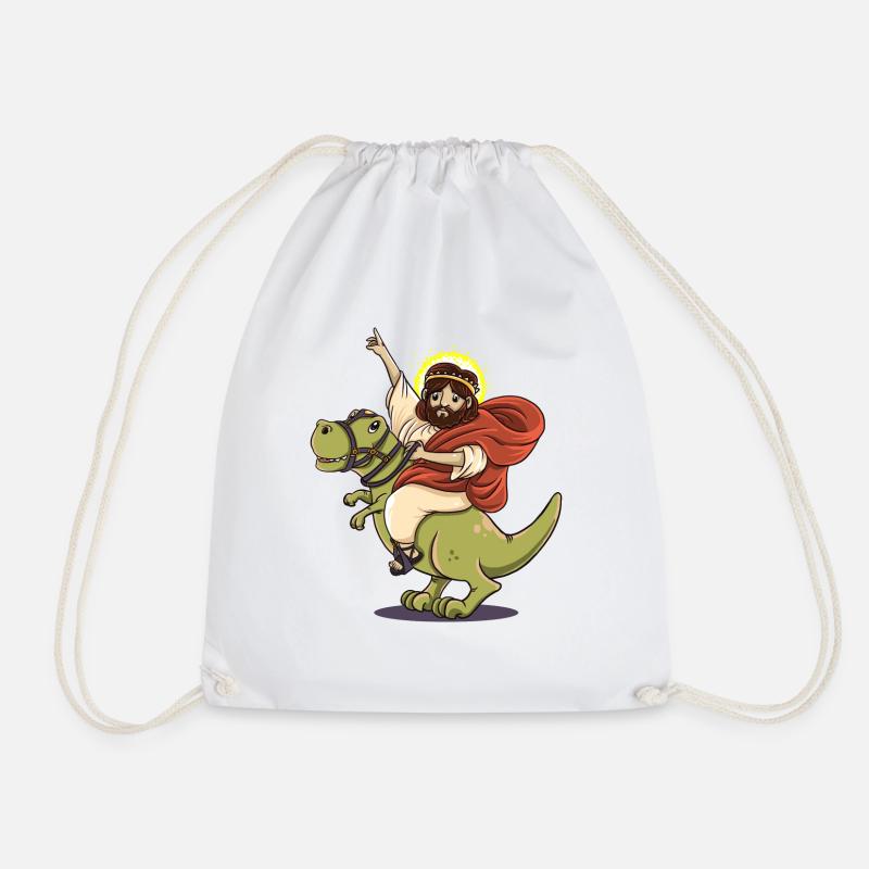 Dinosaur Jesus funny T-Rex gift birth - Drawstring Bag - white