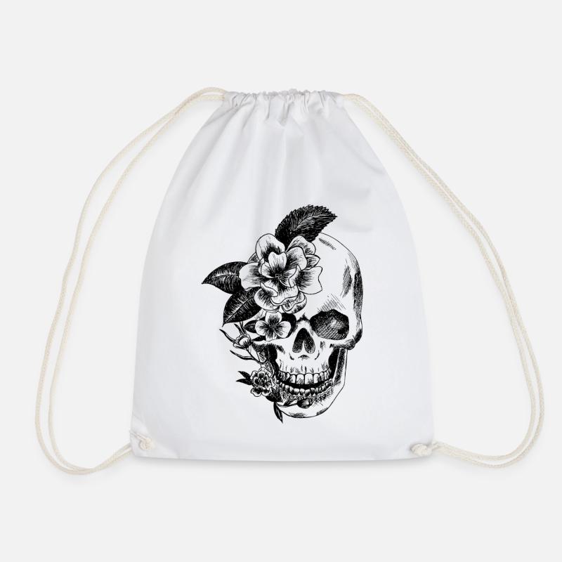 crane and flowers - Drawstring Bag - white