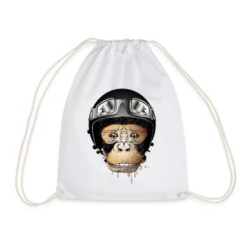 Affe mit Retro Motorrad Helm und Motorrad Brille - Turnbeutel - Weiß - Vorne
