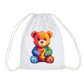 Regenbogen Herz Bär Plüsch - Turnbeutel - Weiß - Vorne