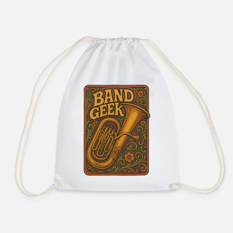 Retro Psychedelic Music Band Tuba Design - Drawstring Bag - white