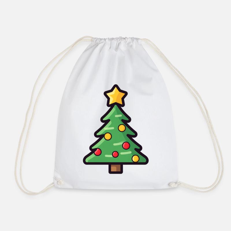 Festive Christmas Tree Cartoon Design - Drawstring Bag - white