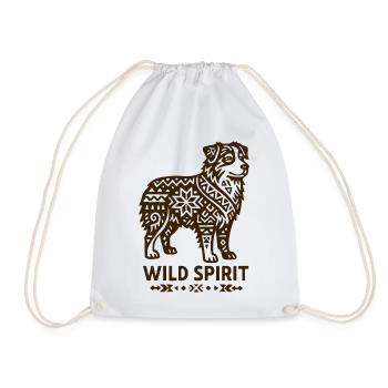 Australian Shepherd Wild Tribal Dog - Drawstring Bag - white - Front