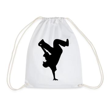 B-Boy Silhouette – Breakdance Power Move Handstand - Drawstring Bag - white - Front