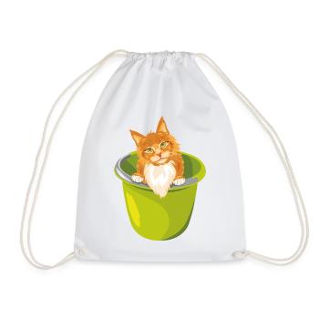 Cute ginger cat is peeking out of the bucket - Drawstring Bag - white - Front