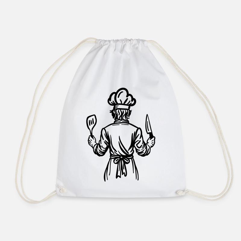 Father's Kitchen Soul – Chef Line Art Design - Drawstring Bag - white