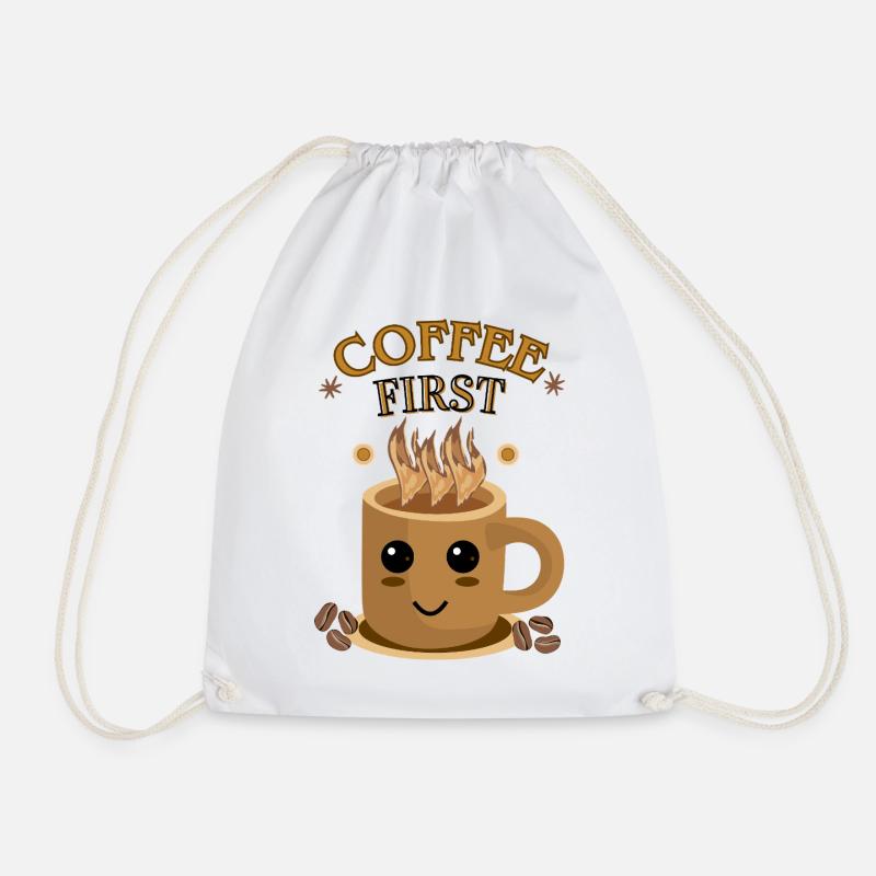 Coffee First – Kawaii | Kaffeetasse Motiv - Turnbeutel - Weiß