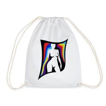 Shadow Figure with Rainbow Wings - Drawstring Bag - white - Front