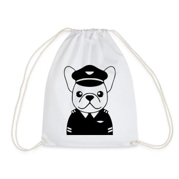 Frenchie Pilot Uniform Schwarz - Turnbeutel - Weiß - Vorne