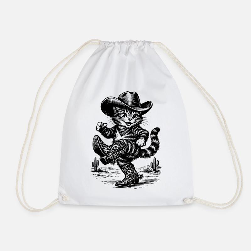 Katzen-Cowboy in Wüste - Turnbeutel - Weiß