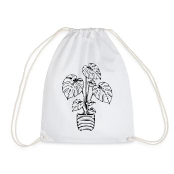 Monstera in a Pot – Minimalist Botanical - Drawstring Bag - white - Front