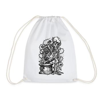 Squelette avec gravure de roses - Sac de sport léger - blanc - Devant