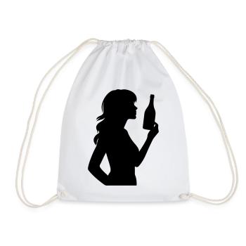 Frau mit Flasche und langen Haaren Silhouette - Turnbeutel - Weiß - Vorne