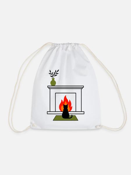 gatto_nero_davanti_fuoco_acceso - Turnbeutel - Weiß
