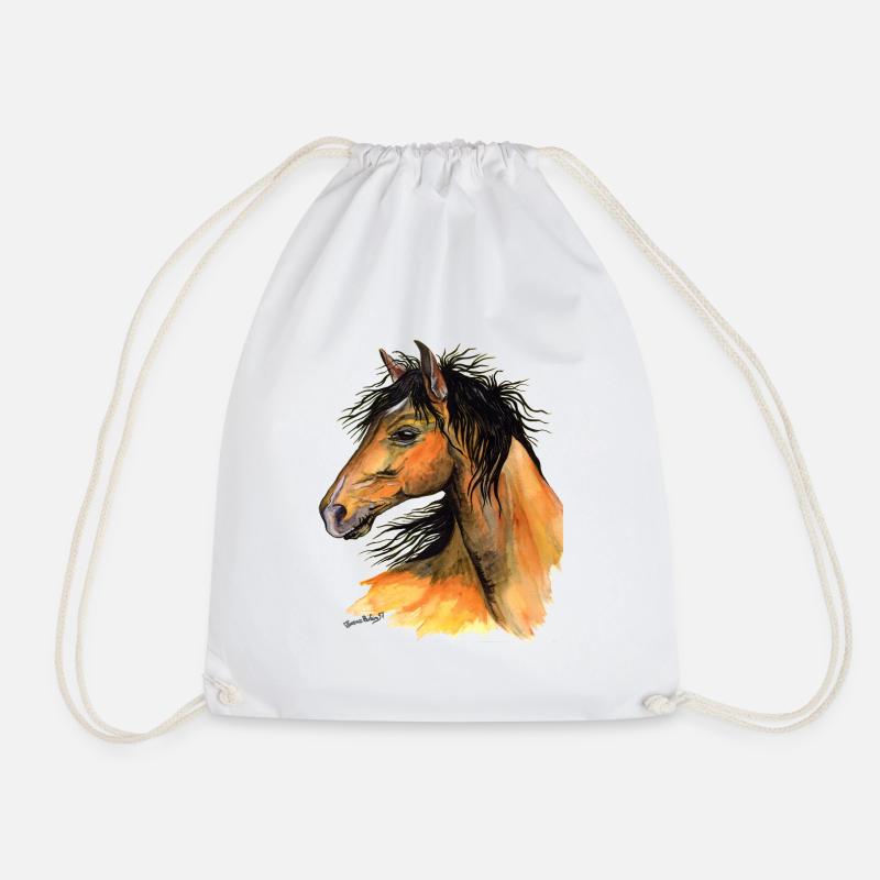 horse head - Drawstring Bag - white