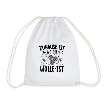 Zuhause Ist Wo Die Wolle ist | Stricken Geschenk - Turnbeutel - Weiß - Vorne