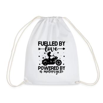 Fuelled By Love Powered By A Motorcycle Biker Moto - Drawstring Bag - white - Front