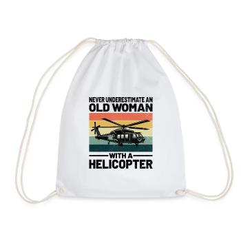 Never Underestimate An Old Woman With A Helicopter - Drawstring Bag - white - Front