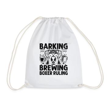 Barking Brewing Boxer Ruling Coffee Lover Dog - Drawstring Bag - white - Front
