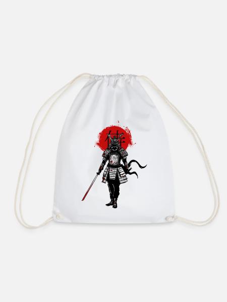 Samurai on a red background - Drawstring Bag - white