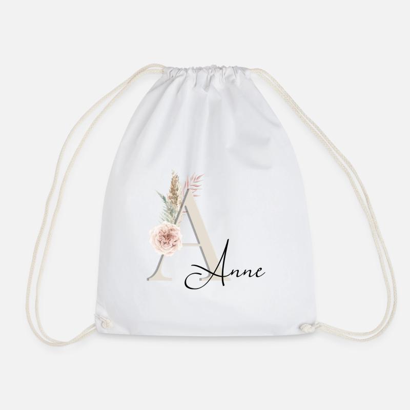 Anne Name Boho - Drawstring Bag - white