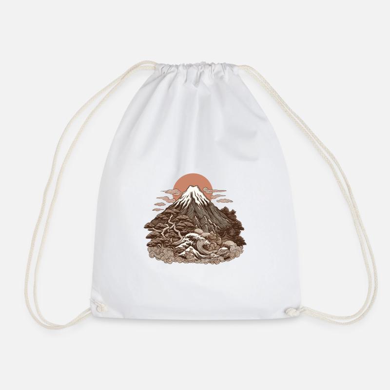 Japanese Mountains - Drawstring Bag - white