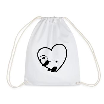 Panda Heart Love Vegan Bear Sweet Gift Valentine - Drawstring Bag - white - Front