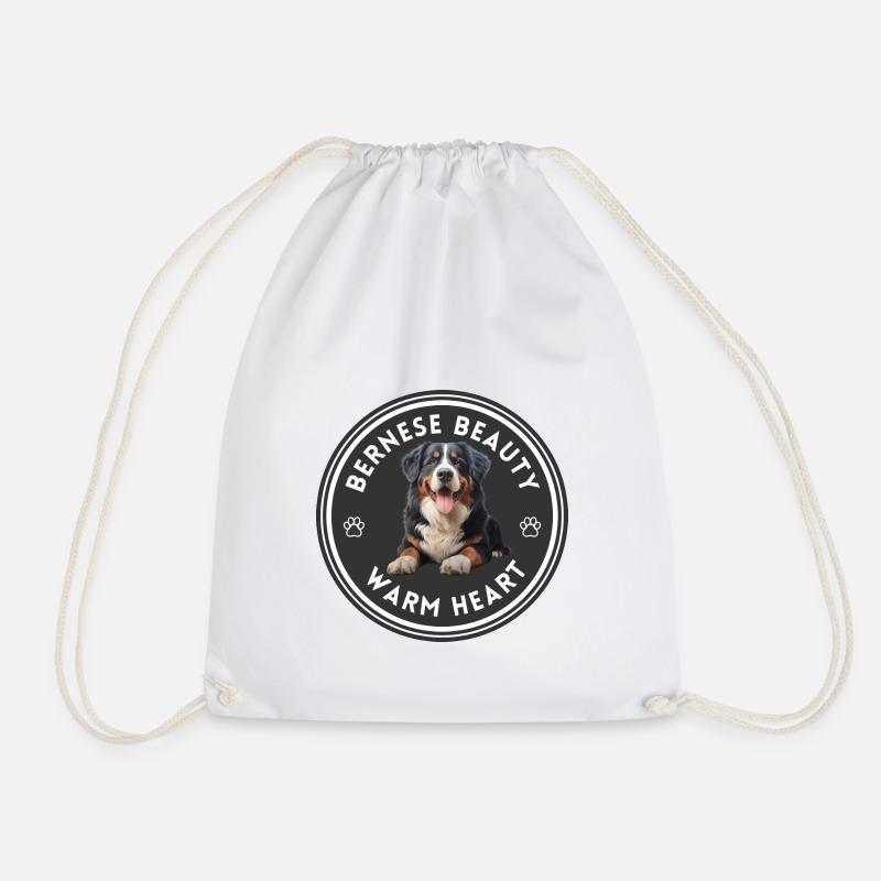 Bernese Beauty: Warm Heart Dog Lover Design - Drawstring Bag - white