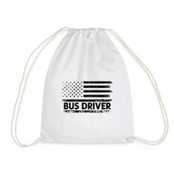 American Flag Bus Driver Patriot School Bus - Drawstring Bag - white - Front