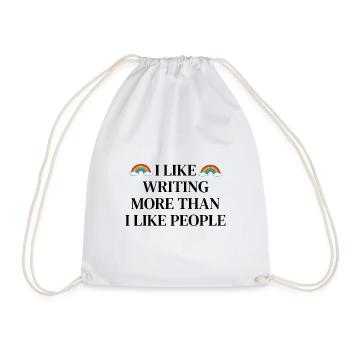 I like writing more than people - Drawstring Bag - white - Front