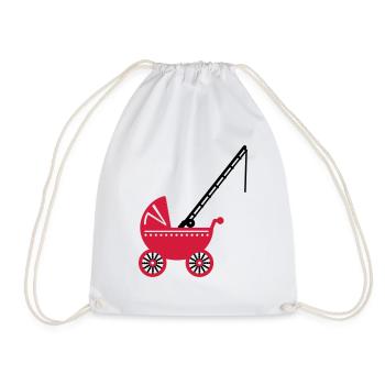 Kinderwagen mit Angelrute / pram with fishing rod - Drawstring Bag - white - Front