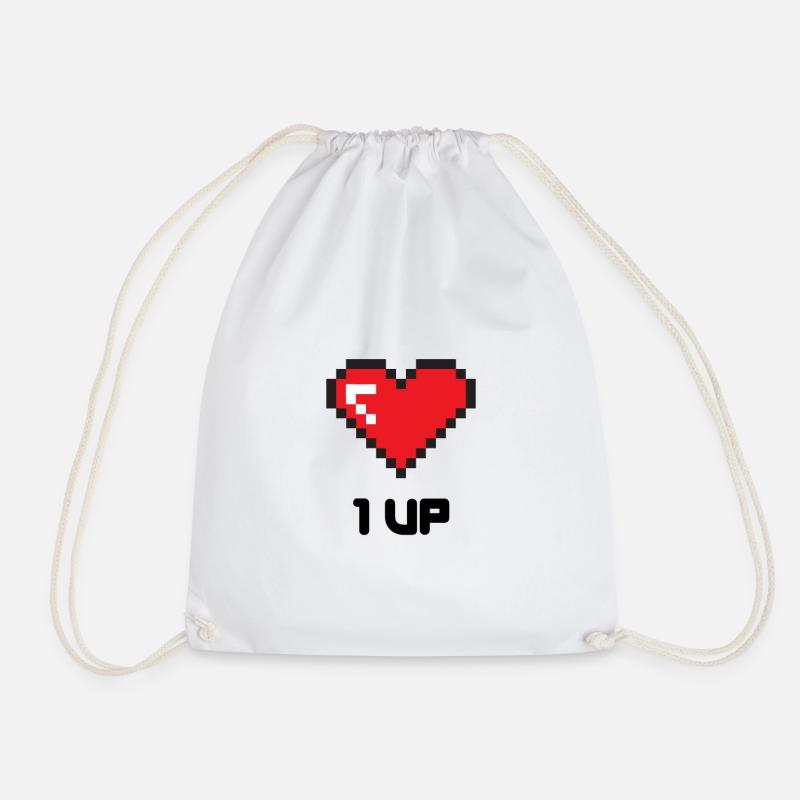 1 UP heart - Drawstring Bag - white