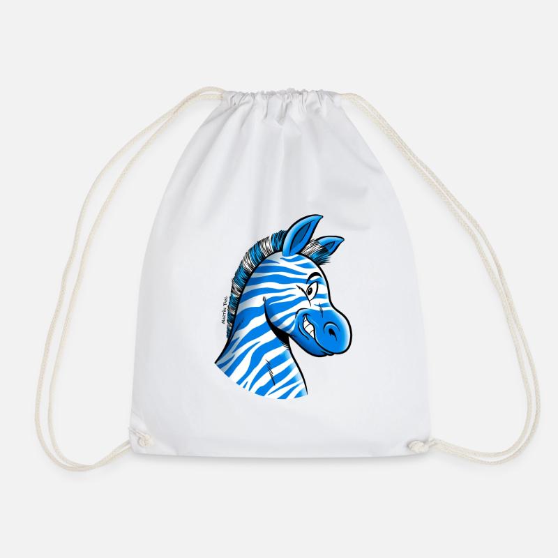 Grinsendes Zebra Weiss Blau gestreift - Turnbeutel - Weiß